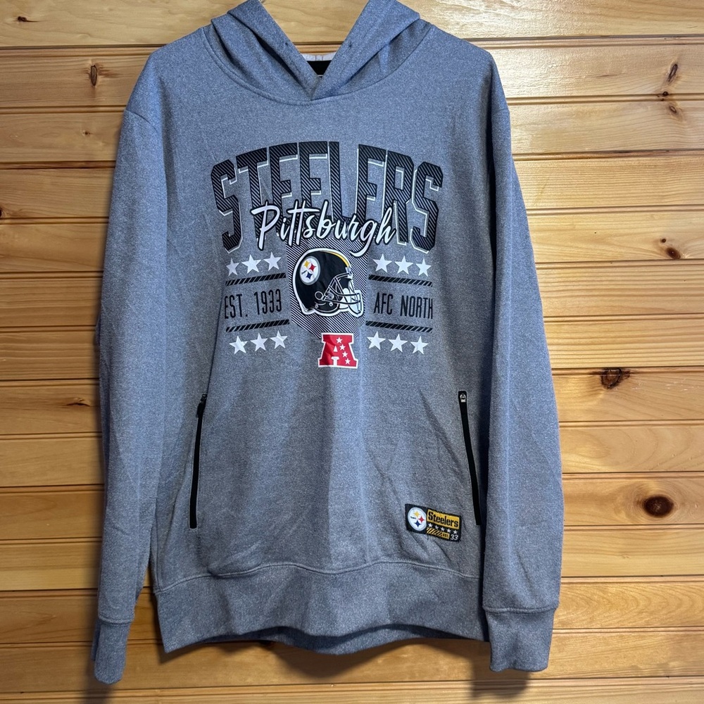 NFL Team Apparel Pittsburgh Steelers Gray Hoodie Med